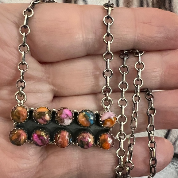 ❤️ Pink Dream Dahlia Kingman Turquoise 20” Southwestern Bar Necklace 15.9 gms - Picture 10 of 13